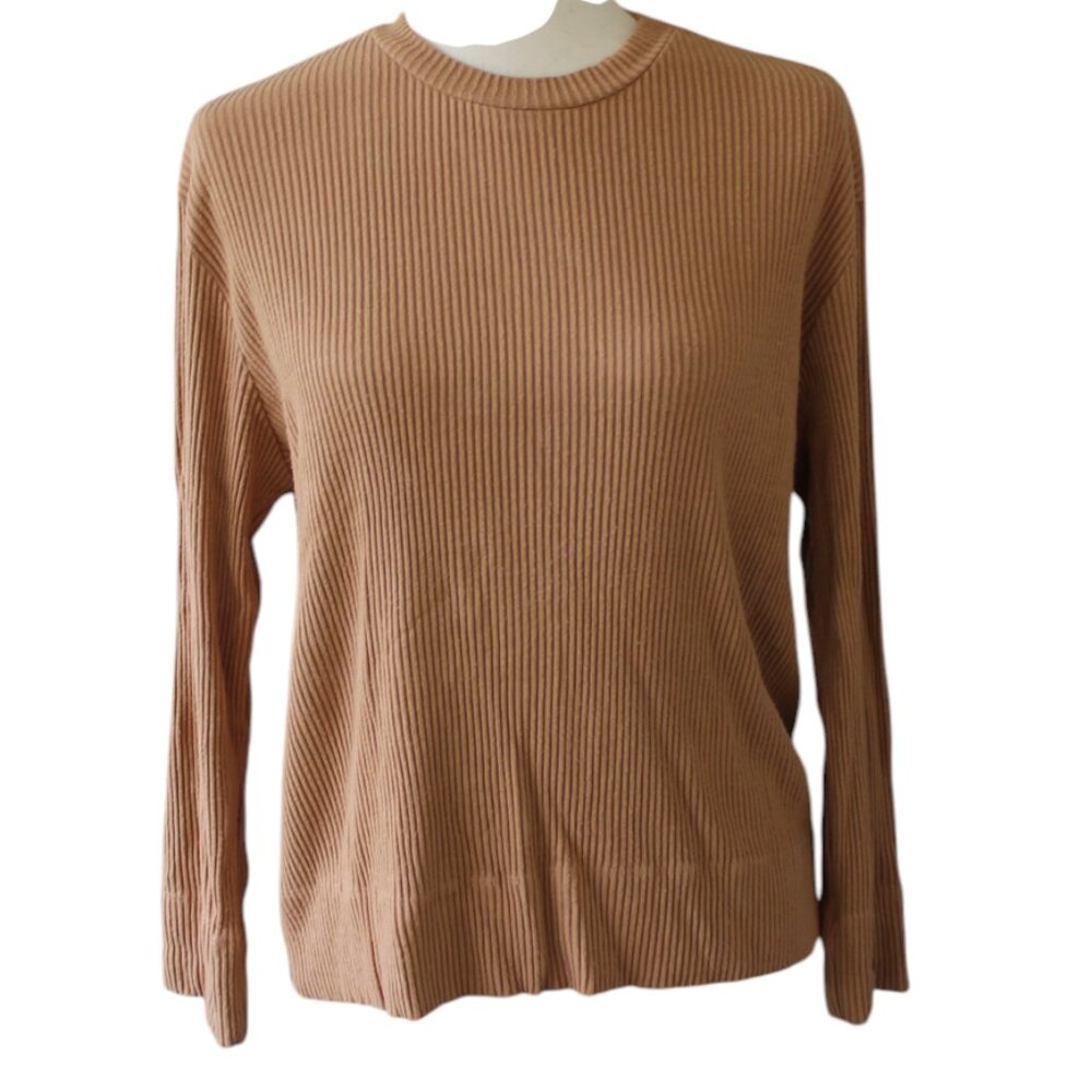 Leset Alex ribbed stretch knit top in tan